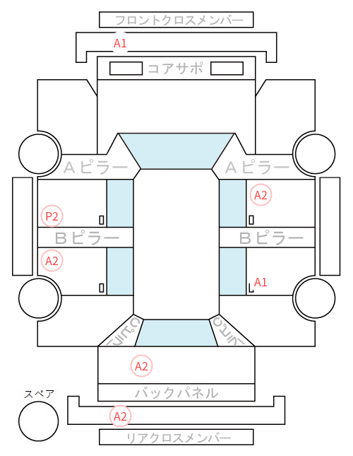 Body condition diagram (damage marks, Japanese labels)