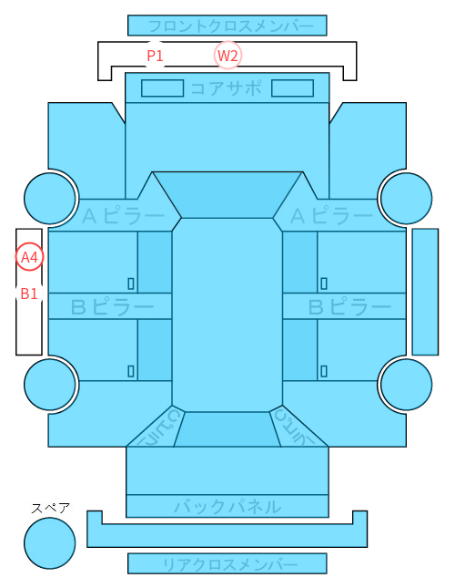 Body condition diagram (damage marks, Japanese labels)