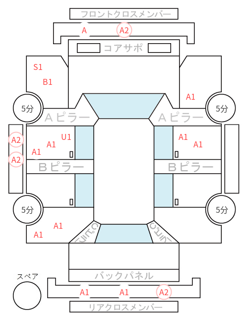 Body condition diagram (damage marks, Japanese labels)
