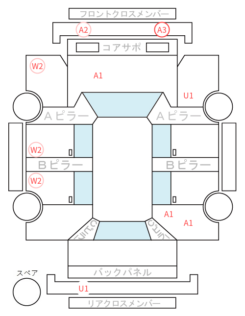 Body condition diagram (damage marks, Japanese labels)