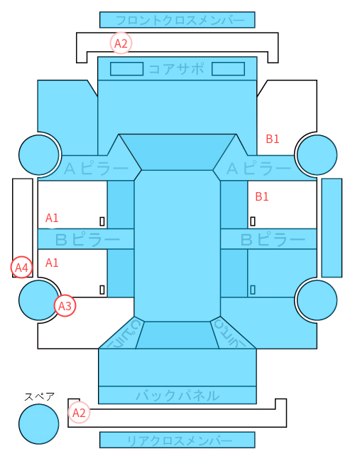 Body condition diagram (damage marks, Japanese labels)