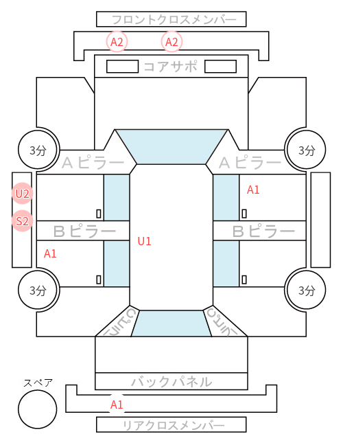 Body condition diagram (damage marks, Japanese labels)