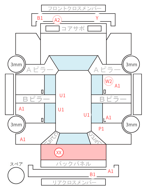 Body condition diagram (damage marks, Japanese labels)