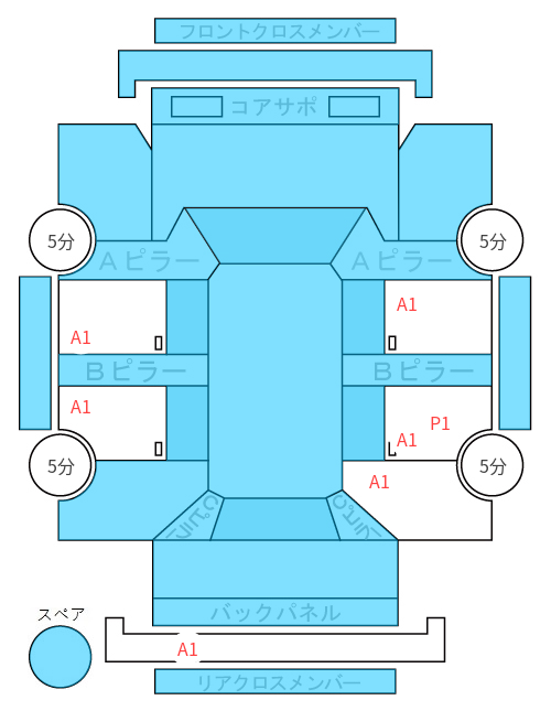 Body condition diagram (damage marks, Japanese labels)