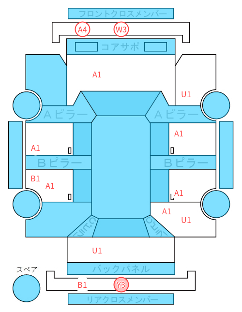 Body condition diagram (damage marks, Japanese labels)