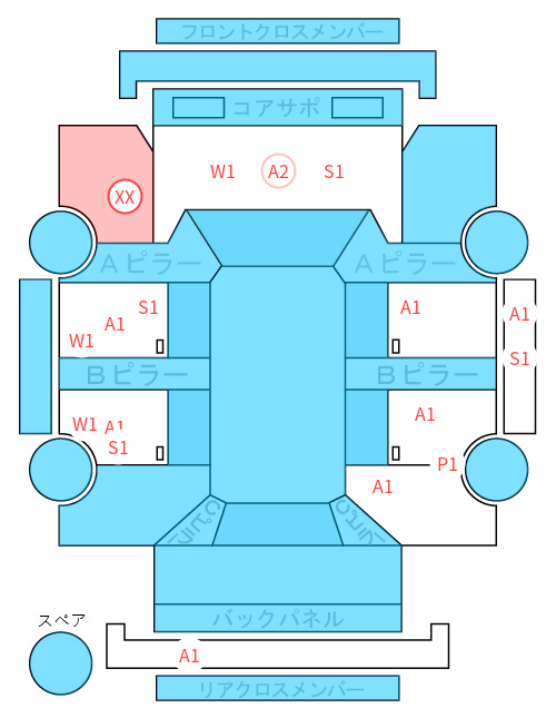 Body condition diagram (damage marks, Japanese labels)