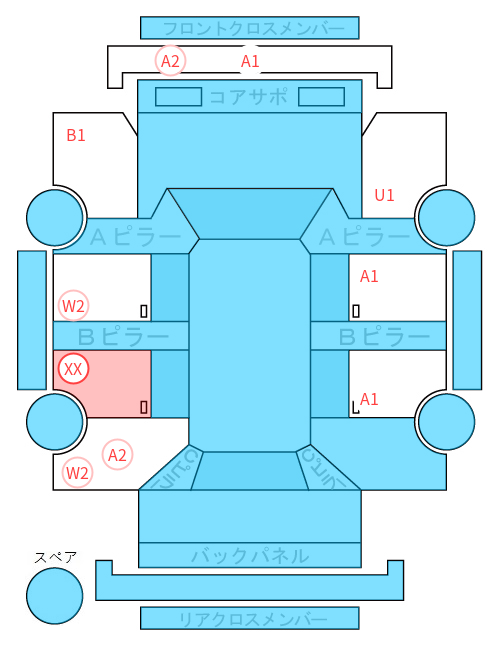 Body condition diagram (damage marks, Japanese labels)