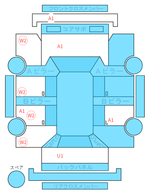 Body condition diagram (damage marks, Japanese labels)