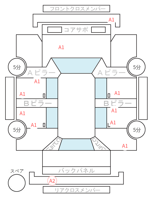 Body condition diagram (damage marks, Japanese labels)