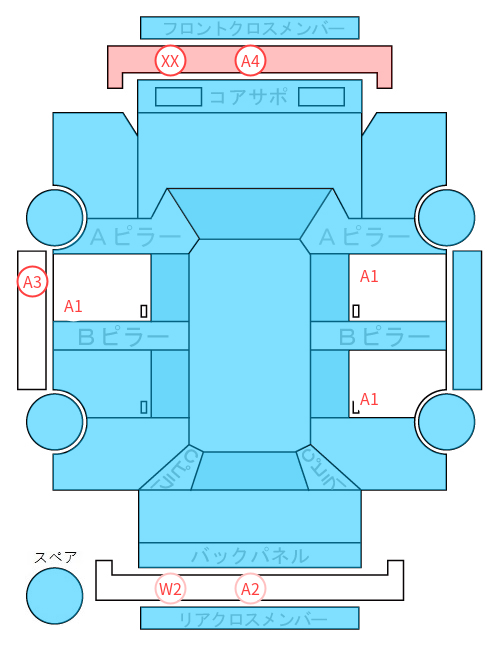 Body condition diagram (damage marks, Japanese labels)