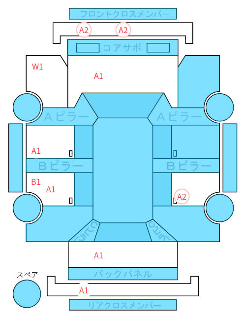 Body condition diagram (damage marks, Japanese labels)