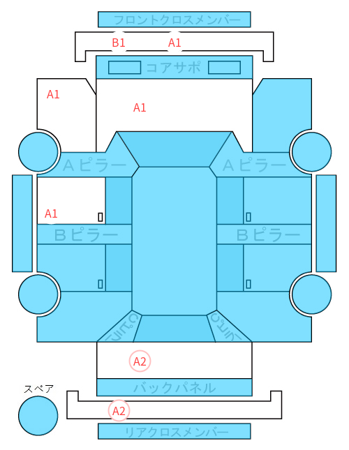 Body condition diagram (damage marks, Japanese labels)