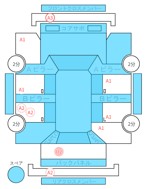Body condition diagram (damage marks, Japanese labels)