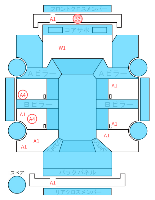 Body condition diagram (damage marks, Japanese labels)