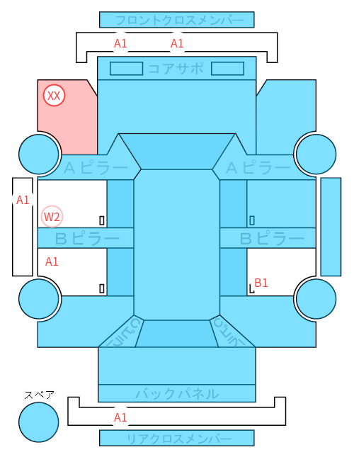 Body condition diagram (damage marks, Japanese labels)