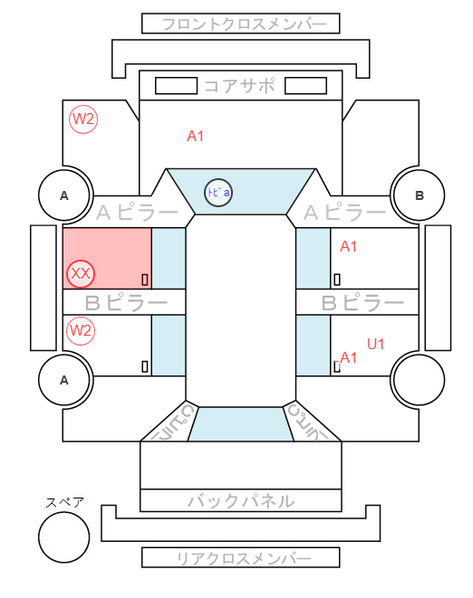 Body condition diagram (damage marks, Japanese labels)