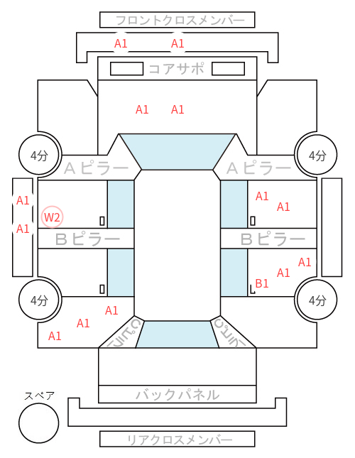 Body condition diagram (damage marks, Japanese labels)