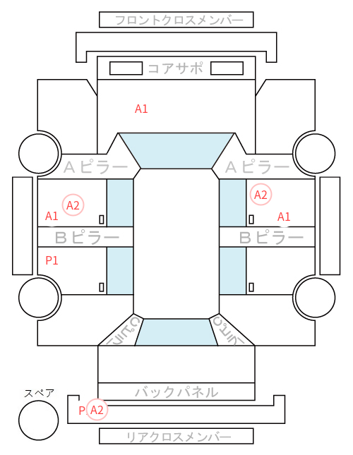 Body condition diagram (damage marks, Japanese labels)