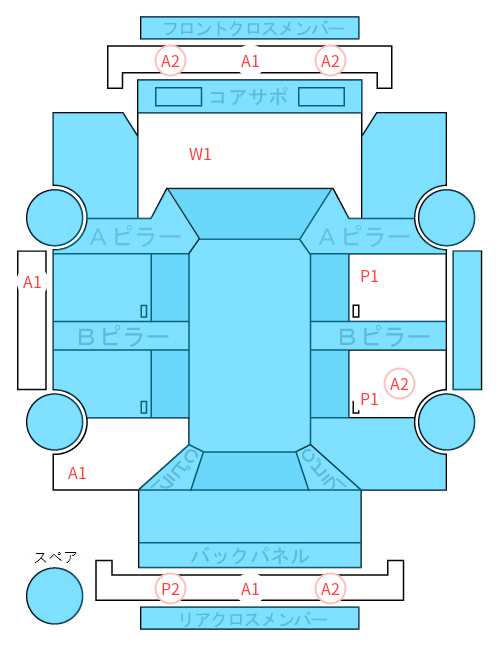 Body condition diagram (damage marks, Japanese labels)