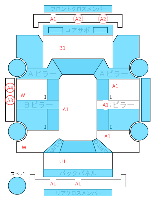 Body condition diagram (damage marks, Japanese labels)