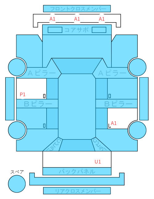 Body condition diagram (damage marks, Japanese labels)