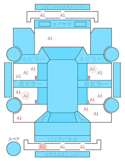 Body condition diagram (damage marks, Japanese labels)