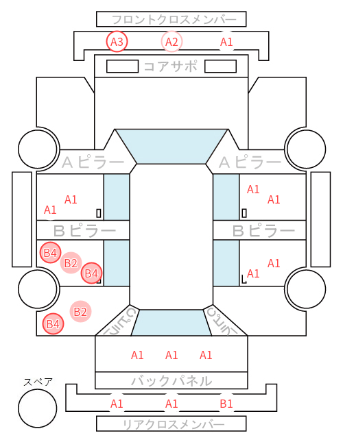 Body condition diagram (damage marks, Japanese labels)
