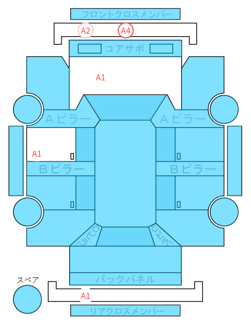 Body condition diagram (damage marks, Japanese labels)