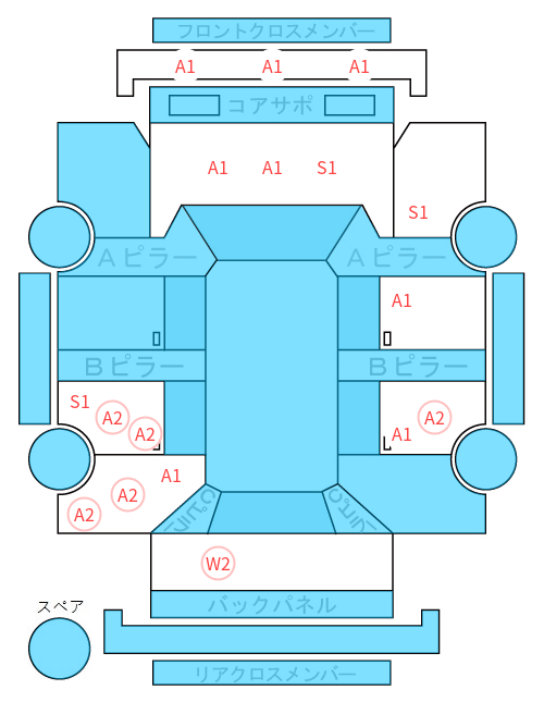 Body condition diagram (damage marks, Japanese labels)