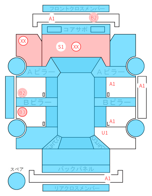 Body condition diagram (damage marks, Japanese labels)