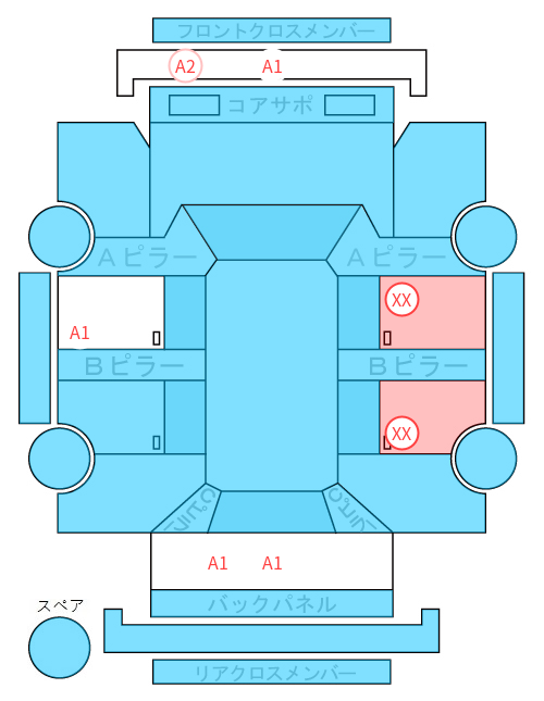 Body condition diagram (damage marks, Japanese labels)