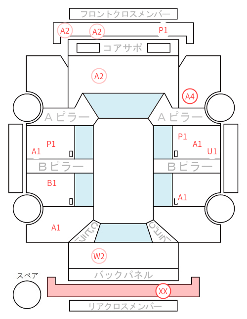 Body condition diagram (damage marks, Japanese labels)