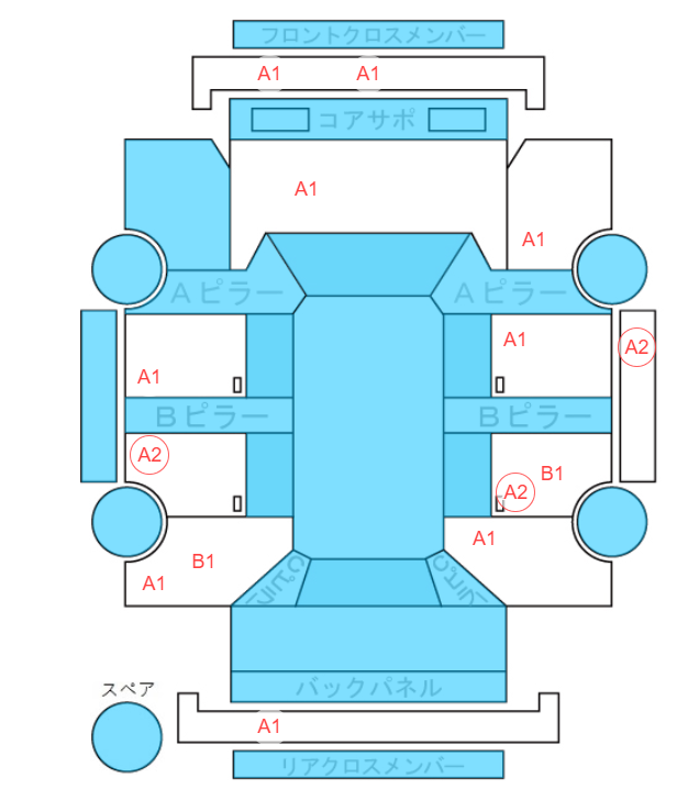 Body condition diagram (damage marks, Japanese labels)