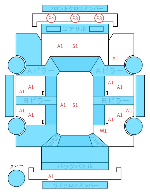 Body condition diagram (damage marks, Japanese labels)