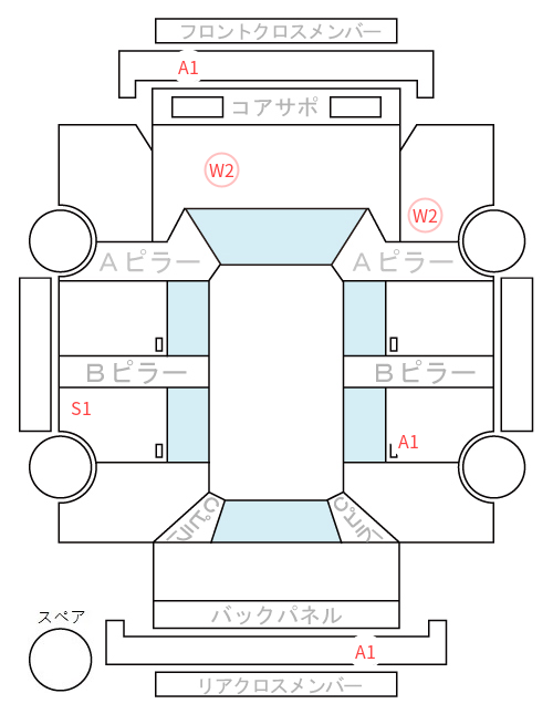 Body condition diagram (damage marks, Japanese labels)