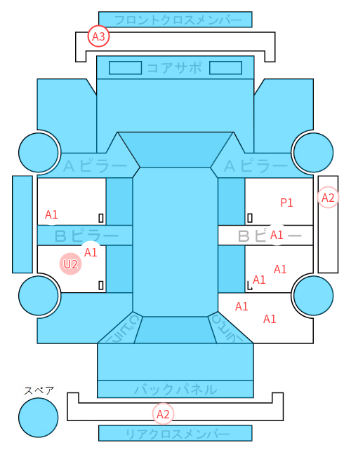 Body condition diagram (damage marks, Japanese labels)