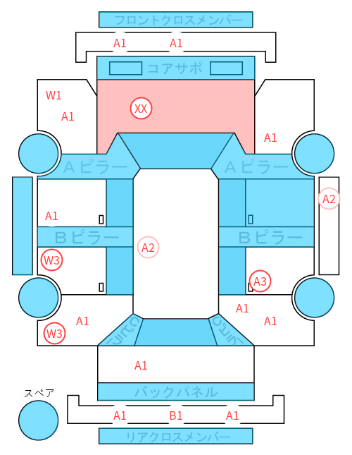 Body condition diagram (damage marks, Japanese labels)