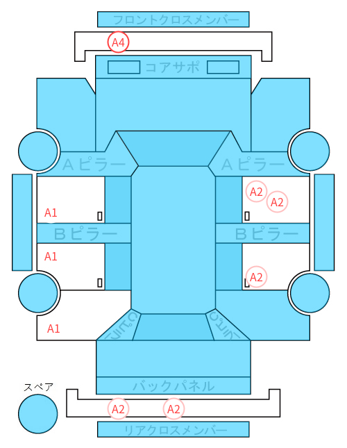 Body condition diagram (damage marks, Japanese labels)