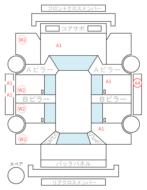 Body condition diagram (damage marks, Japanese labels)