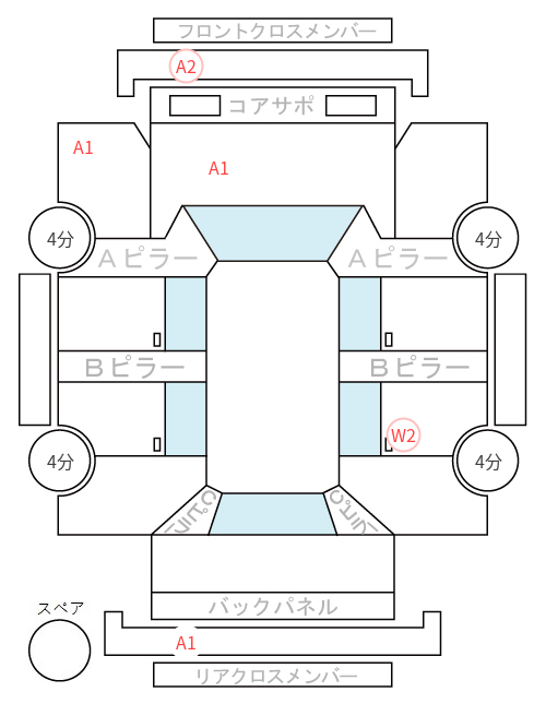 Body condition diagram (damage marks, Japanese labels)