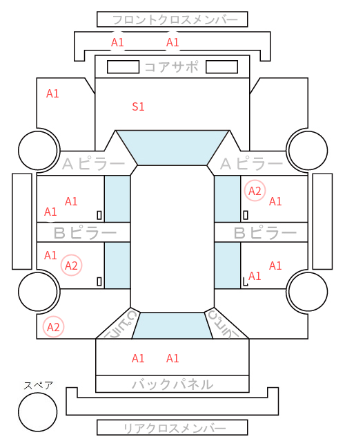 Body condition diagram (damage marks, Japanese labels)