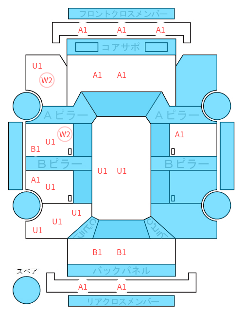 Body condition diagram (damage marks, Japanese labels)