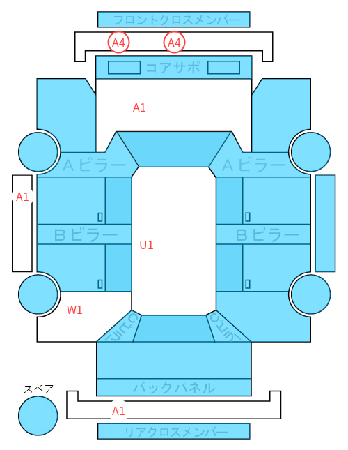 Body condition diagram (damage marks, Japanese labels)