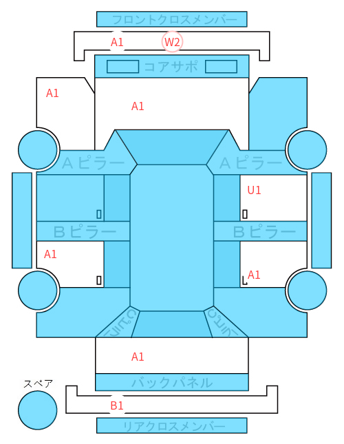 Body condition diagram (damage marks, Japanese labels)