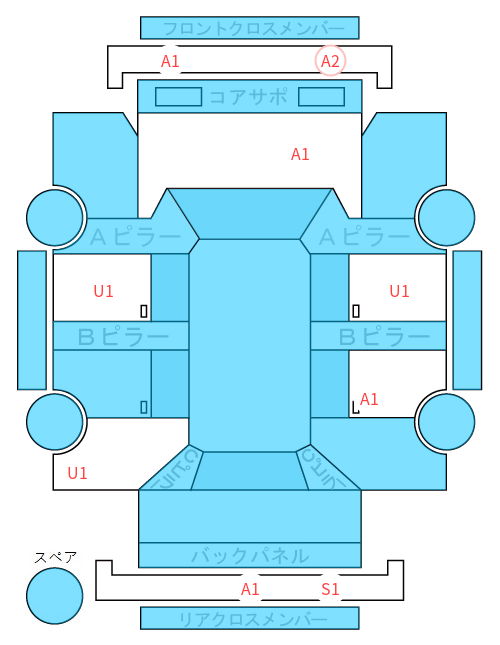 Body condition diagram (damage marks, Japanese labels)