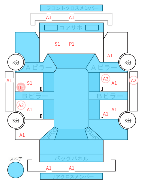 Body condition diagram (damage marks, Japanese labels)