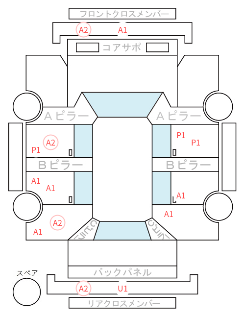 Body condition diagram (damage marks, Japanese labels)