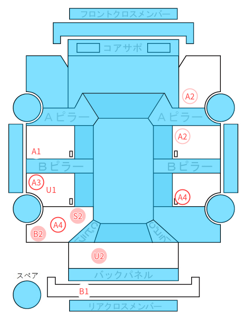 Body condition diagram (damage marks, Japanese labels)