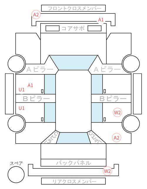 Body condition diagram (damage marks, Japanese labels)