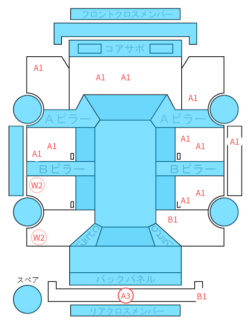Body condition diagram (damage marks, Japanese labels)